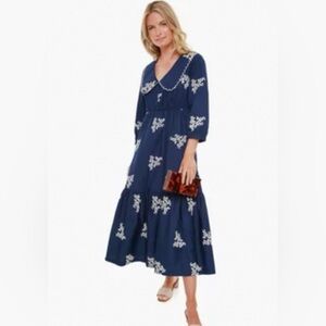 Tuckernuck navy embroidered floral maxi dress